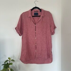 Scotch & Soda Red Linen Short Sleeve Button-Up Shirt
